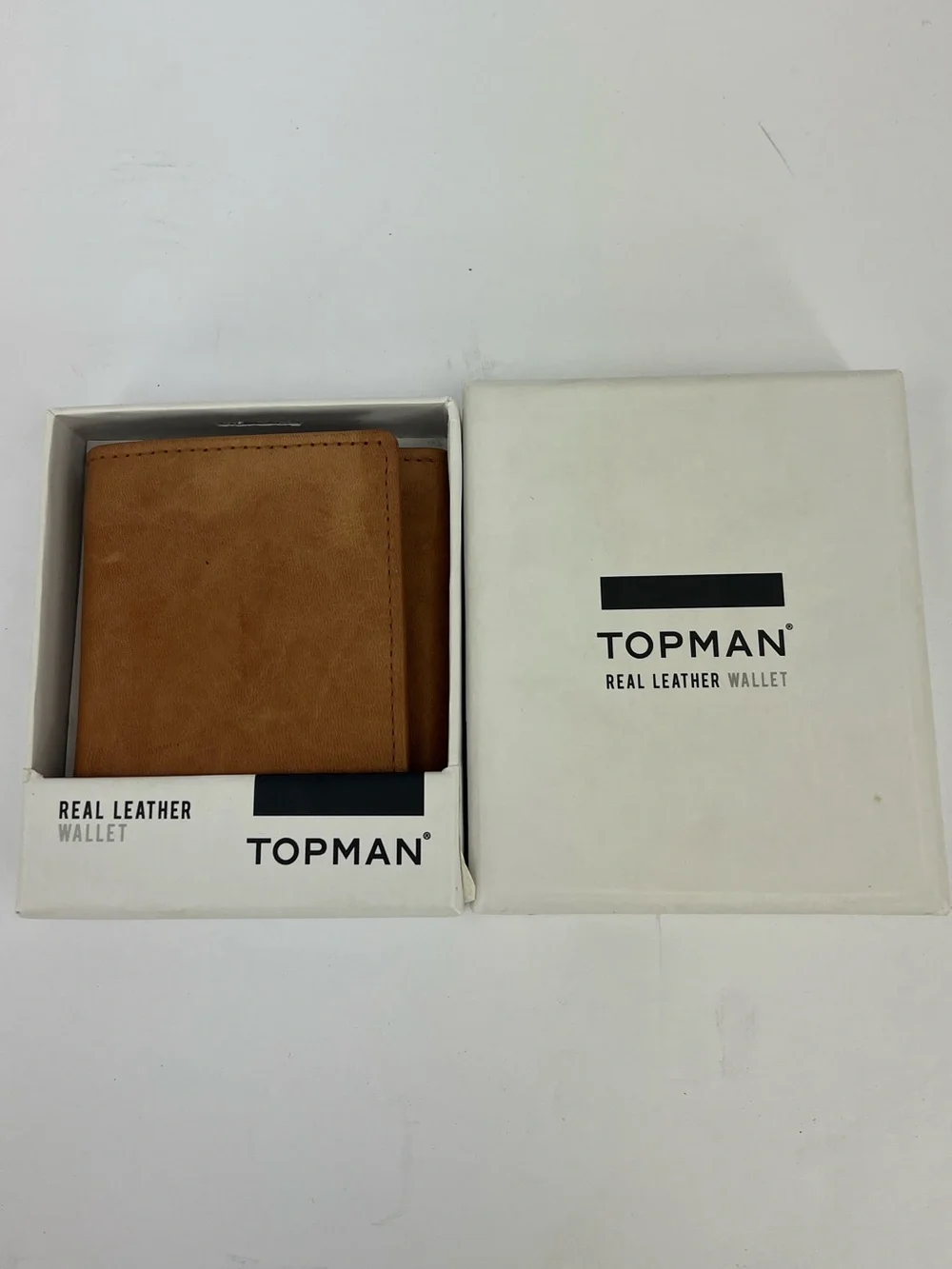 TOPMAN REAL LEATHER, TRI FOLD WALLET, LIGHT BROWN, ZIPPER FOR COIN